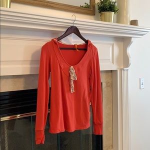 Red/Coral Pullover with Floral Accents